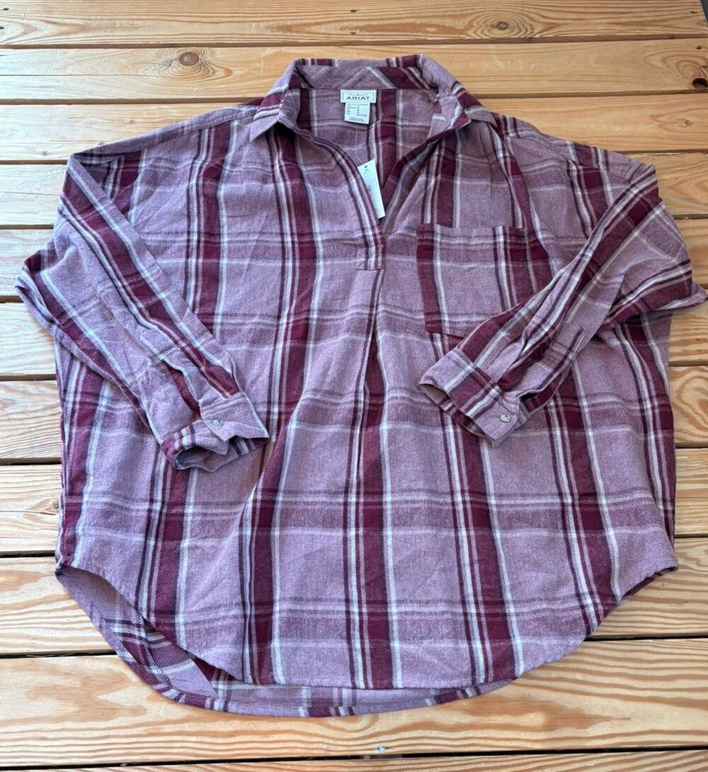 Ariat NWT Women’s Flannel Plaid Pullover Top Size M Purple R9